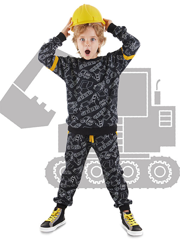 Denokids Arabalar Erkek Çocuk Siyah Eşofman Takım