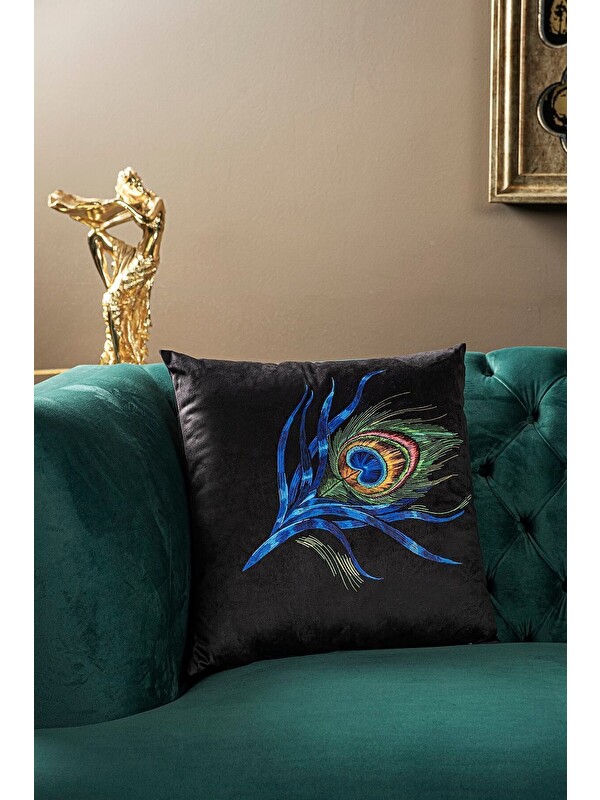 Asdiva Lüks Kadife 43x43 Cm Kırlent Kılıfı Dekoratif Yumuşak Salon Koltuk Avangart Siyah