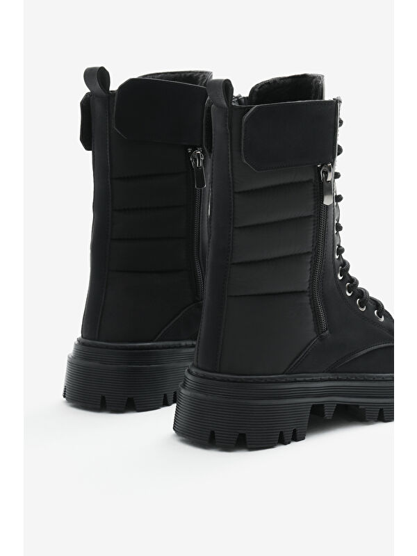 Tonny Black Siyah Tonny Black Cilt Termo Kadın Taban Nakışlı Dilim Desenli Cırtlı Bağcıklı ve Fermuarlı Bot