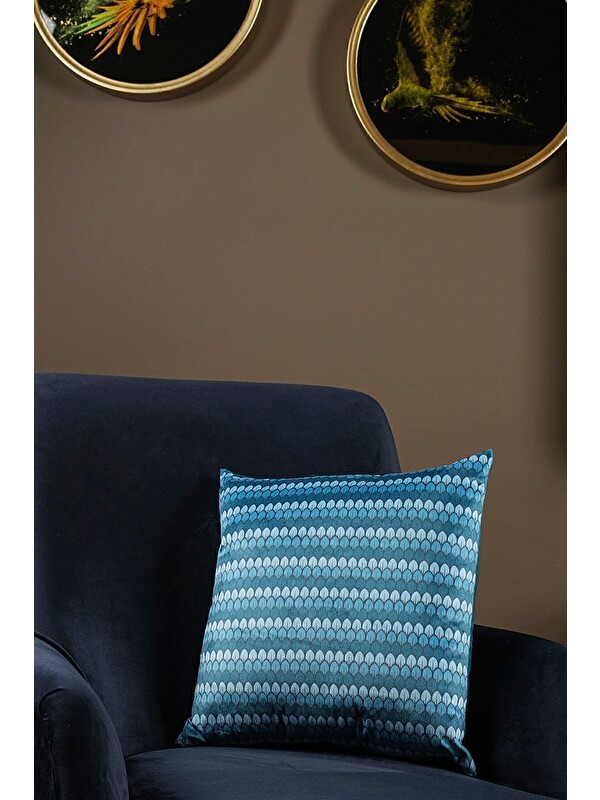 Asdiva Lüks Kadife 43x43 Cm Kırlent Kılıfı Dekoratif Yumuşak Salon Koltuk Avangart Indigo Mavisi