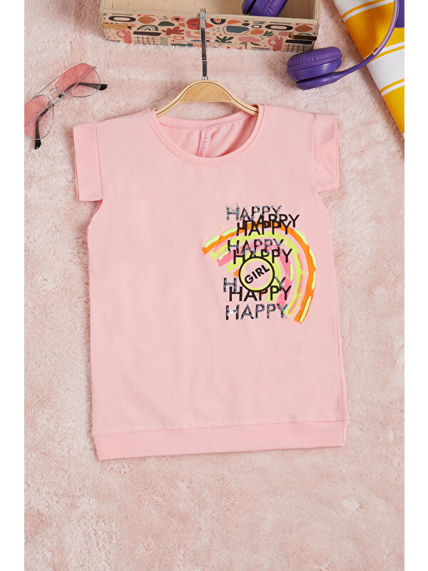 Pembe Life Kids Club Pembe Nakışlı Kız Çocuk Tişört 15566