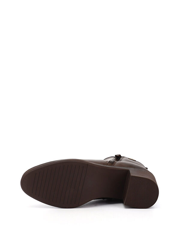 Kadın ÇİKOLATA KAHVE Fermuarlı Kalın Topuklu Hakiki Deri Bot - Görsel 5