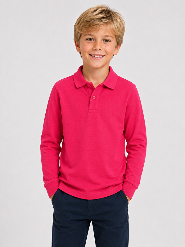 ajn Kids Polo Yaka Basic Uzun Kollu Unisex Erkek Çocuk Tişört