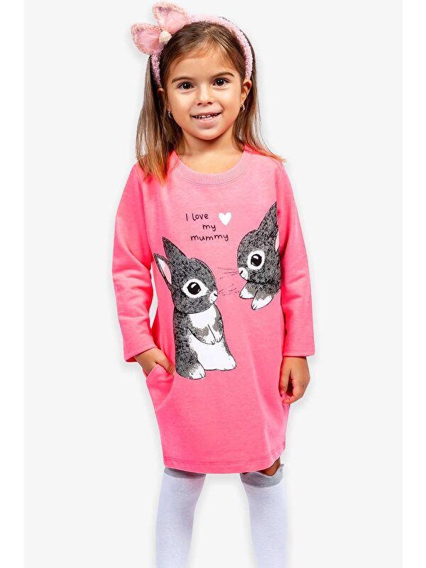 Breeze Kız Çocuk Tunik Tavşan Desenli Neon Pembe (1.5-2 Yaş)