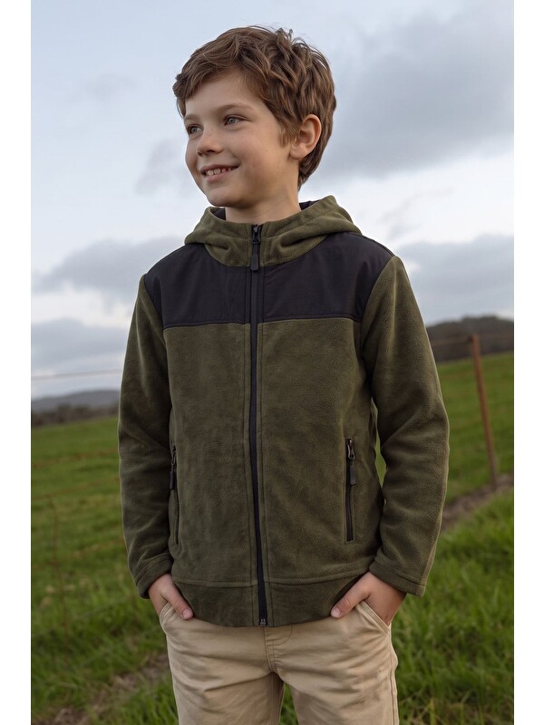 Fullamoda Paraşüt Kumaş Detaylı Kapüşonlu Polar Erkek Çocuk Sweatshirt
