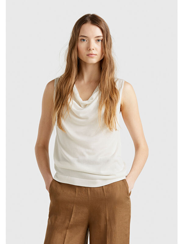 United Colors Of Benetton Kadın Krem %100 Liyosel Kolsuz Regular Fit Atlet Kazak