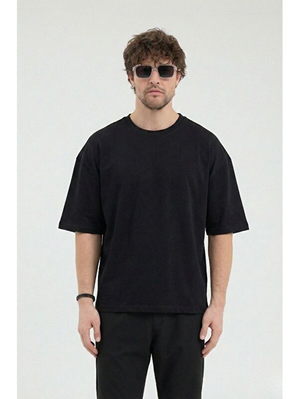 gothamVibes Erkek Chill Boxy Premium Siyah T-Shirt