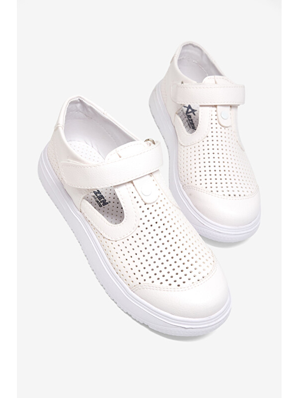 TONNY BLACK Çocuk Unisex Beyaz Çoçuk Cırtlı Sandalet