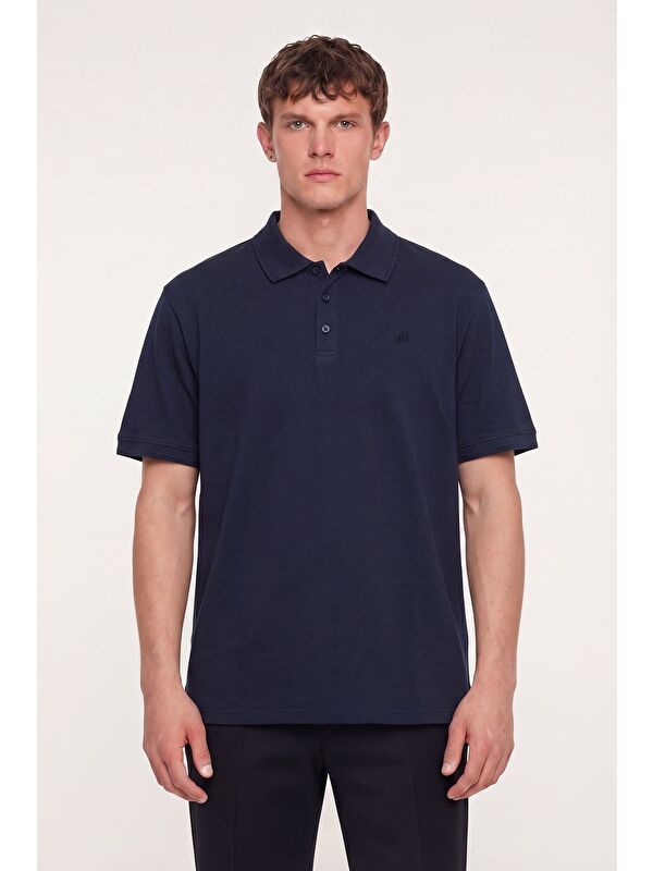 Sabri Özel Erkek Lacivert Normal Kesim Regular Fit Pamuklu Örme Basic Polo Yaka Tişört