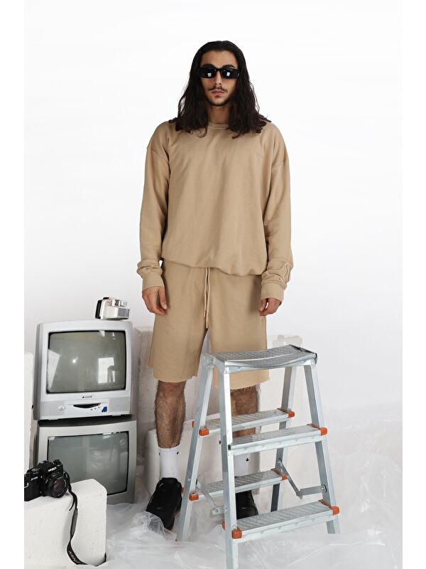 gothamVibes Erkek Reincarnation Oversize Bej %100 Pamuk Sweatshirt