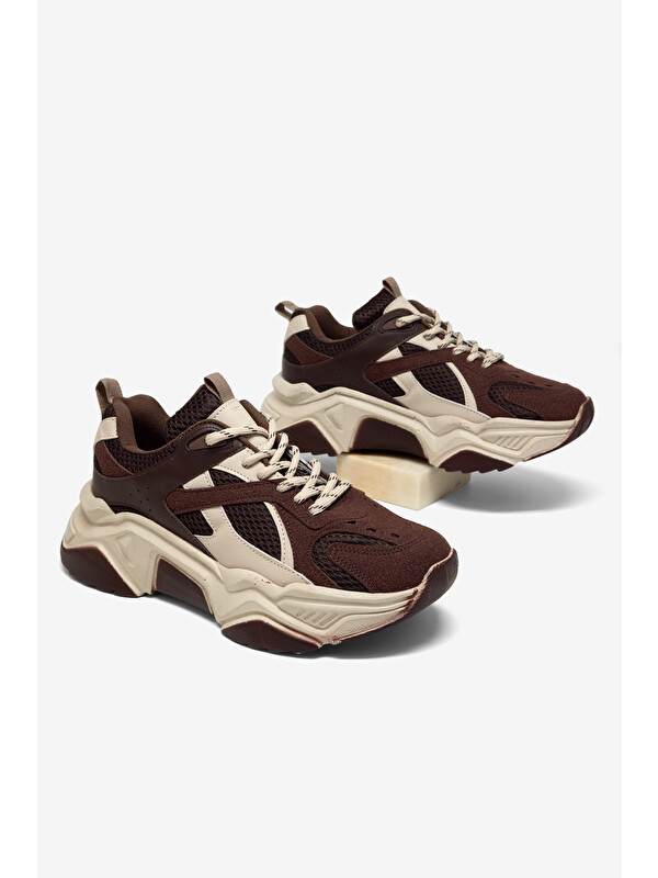 TONNY BLACK Kadın Kahve Rahat Kalıp Poli Taban Bağcıklı Sneaker
