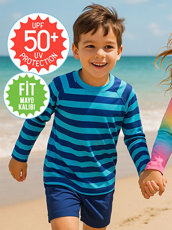 Denokids UV Korumalı Çizgili Erkek Çocuk Mayo T-shirt