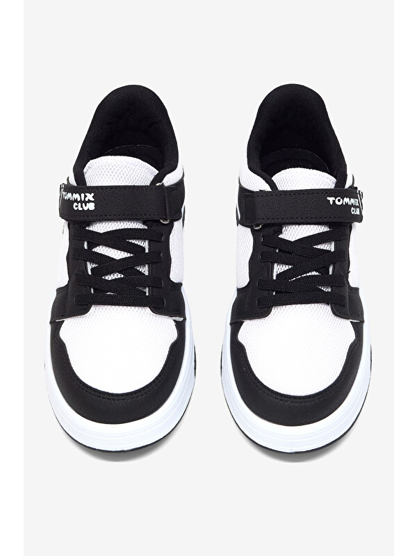 TONNY BLACK Çocuk Unisex Siyah Beyaz Rahat Kalıp Ortopedik Cırtlı Sneaker