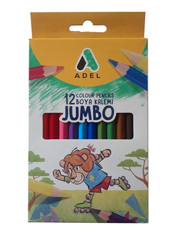Artlantis Kuru Boya Jumbo 12 Renk  Tam Boy 1 Paket Adel Jumbo Kuru Boya Kalemi Kolay Kullanım Canlı Renkler