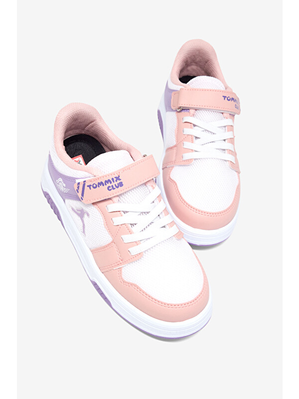 TONNY BLACK Çocuk Unisex Pudra Lila Beyaz Rahat Kalıp Ortopedik Cırtlı Sneaker