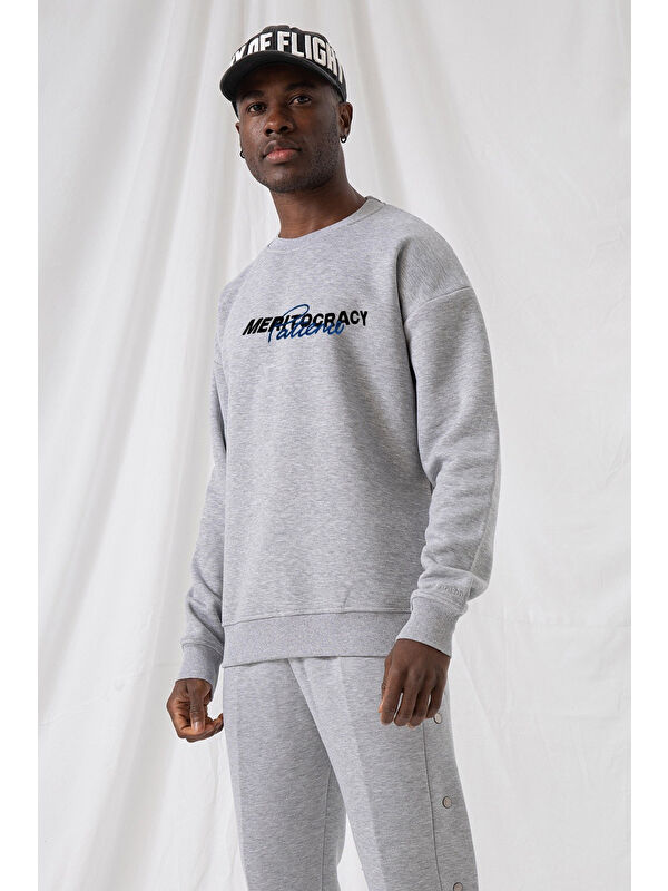 gothamVibes Erkek Meritocracy Oversize Gri Sweatshirt