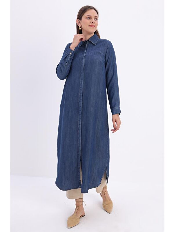 ALLDAY Koyu Mavi-Denim Uzun Gömlek Tunik