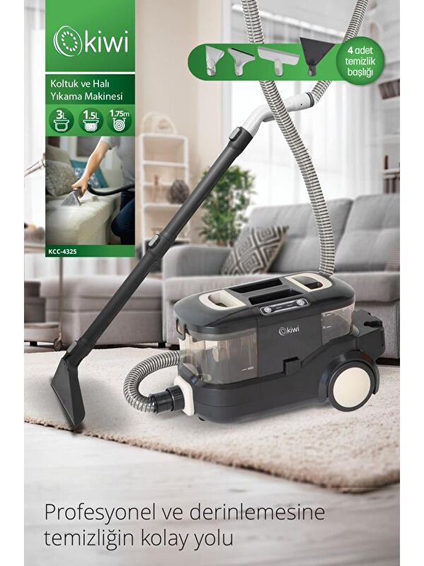 Kiwi Kcc-4325W Siyah Pencere Temizleme Aparatlı Koltuk Halı Yıkama ve Leke Çıkarma Makinesi