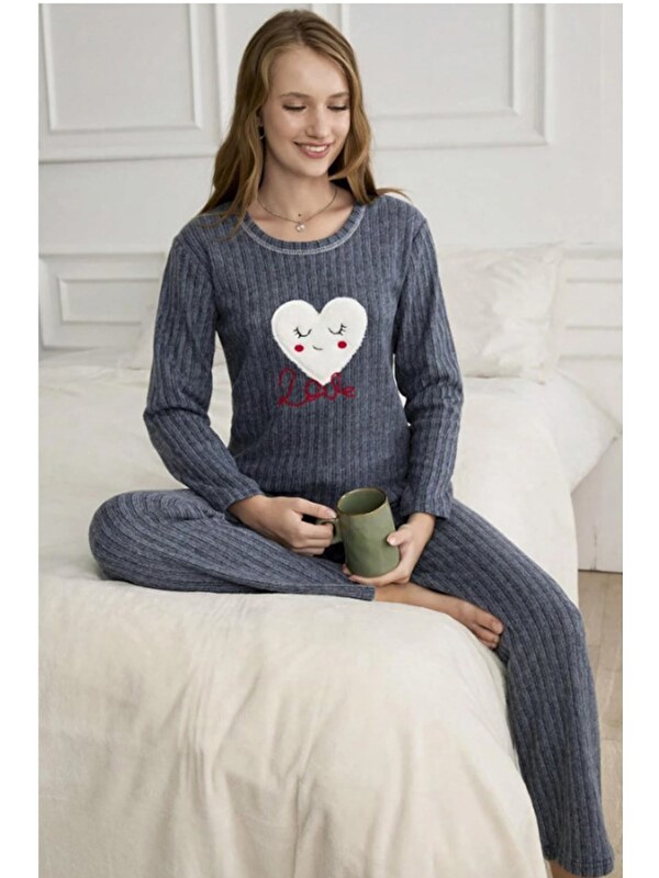 Fullamoda Love Nakışlı Bisiklet Yaka Pijama Takımı