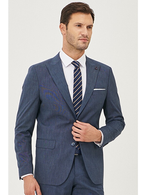 Altınyıldız Classics Erkek Lacivert Slim Fit Desenli Takım Elbise
