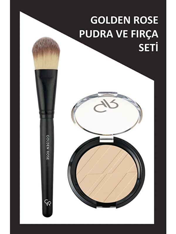 GOLDEN ROSE Foundation Brush - Fondöten Fırçası ve Silky Touch Compact Powder No: 04 Almond - Sıkıştırılmış Pudr