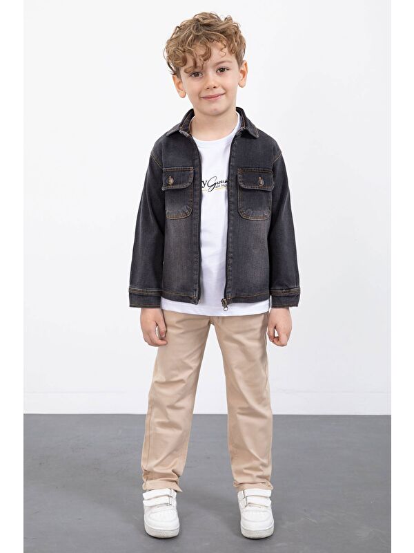 Cansın Mini Siyah Fermuarlı Jean Ceketli Erkek Çocuk Pantolonlu 3lü Takım 23387