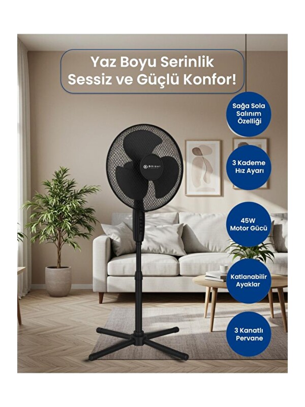 Bright Elegance Be-4116 16" Katlanabilir Ayaklı Standlı Vantilatör Siyah