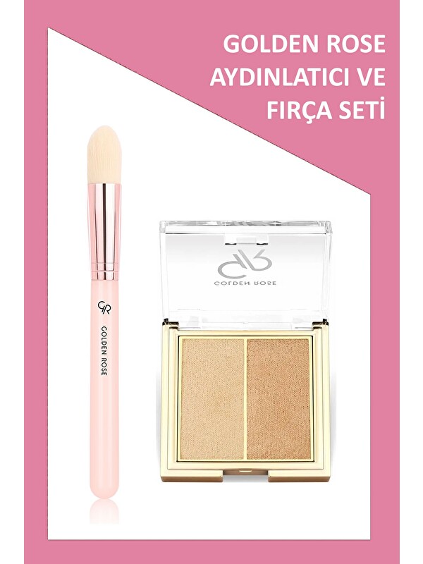 GOLDEN ROSE Nude Look Face Tapered Brush - Konik Yüz Fırçası ve So Glow Highlighter Duo No: 102 Sunshine - Aydın
