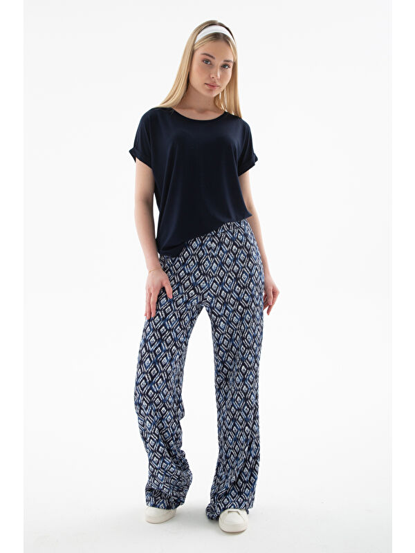 Fashion Friends Desenli Regular Fit Yüksek Bel Bol Paça Pantolon 25Y0179K1