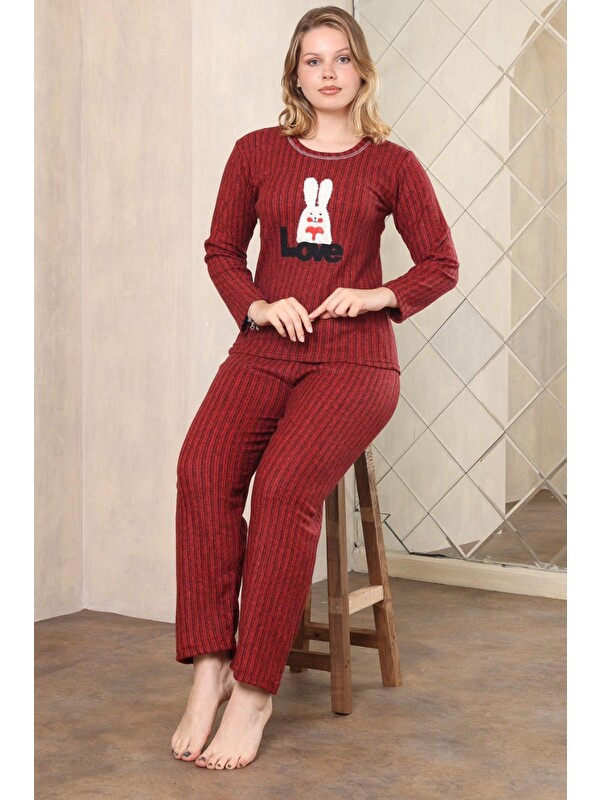 Fullamoda Love Nakışlı Bisiklet Yaka Pijama Takımı