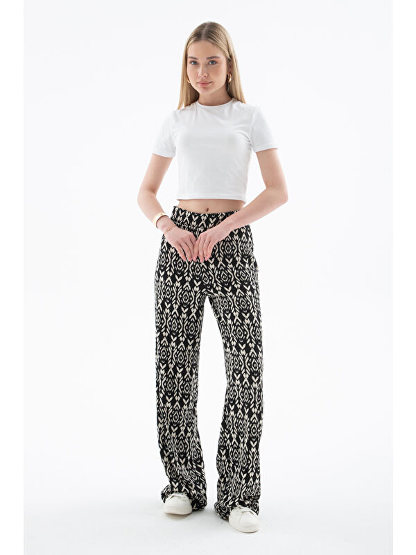 Fashion Friends Desenli Regular Fit Yüksek Bel Bol Paça Pantolon 25Y0179K1