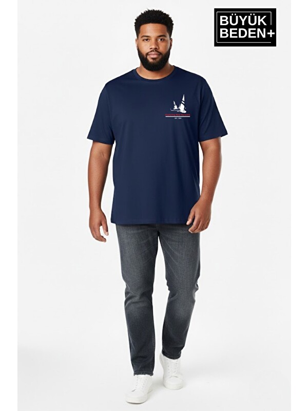 Süperlife Erkek Büyük Beden Yelken Baskılı 3xl-6xl Bisiklet Yaka Tshırt SPR26BTS510-11