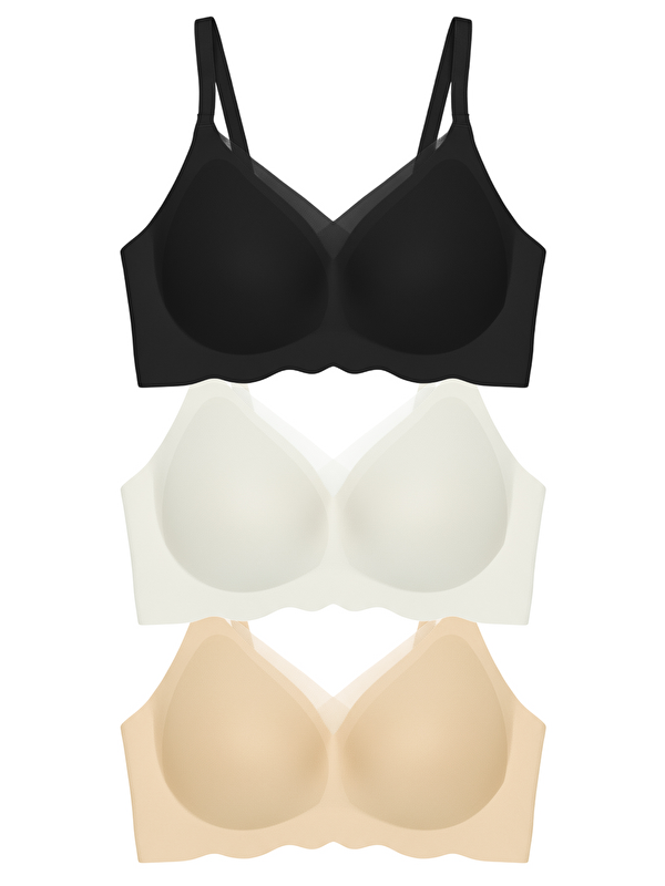 Cottonhill Seamless Bra - Touch | Lazer Kesim Dikişsiz Tül Ve Dalga Detaylı Balensiz Kadın Sütyen 3'Lü Paket