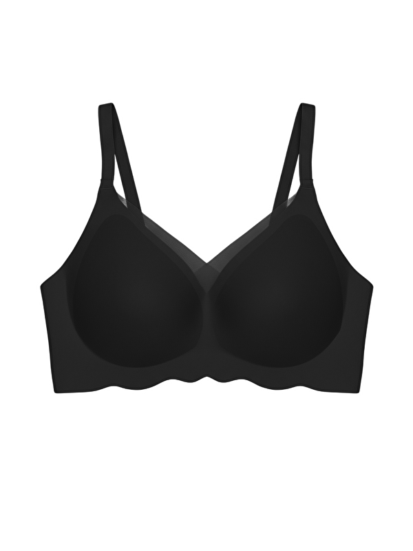 Cottonhill Seamless Bra - Touch | Siyah Lazer Kesim Dikişsiz Tül Ve Dalga Detaylı Balensiz Kadın Sütyen