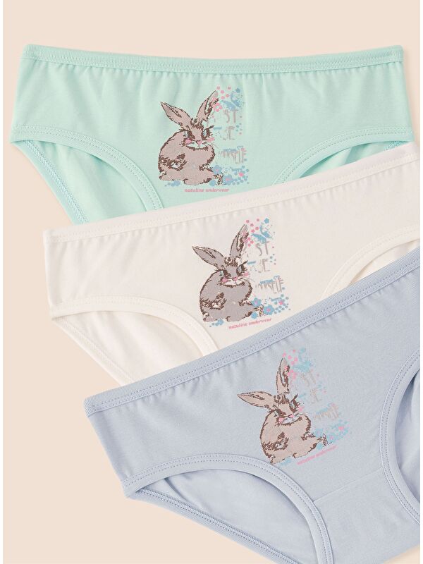natuline Kız Çocuk Organik Pamuklu Elastanlı Külot Just Be Rabbit Yourself Rabbit 6'lı Paket