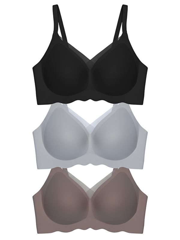 Cottonhill Seamless Bra - Touch | Lazer Kesim Dikişsiz Tül Ve Dalga Detaylı Balensiz Kadın Sütyen 3'Lü Paket-2