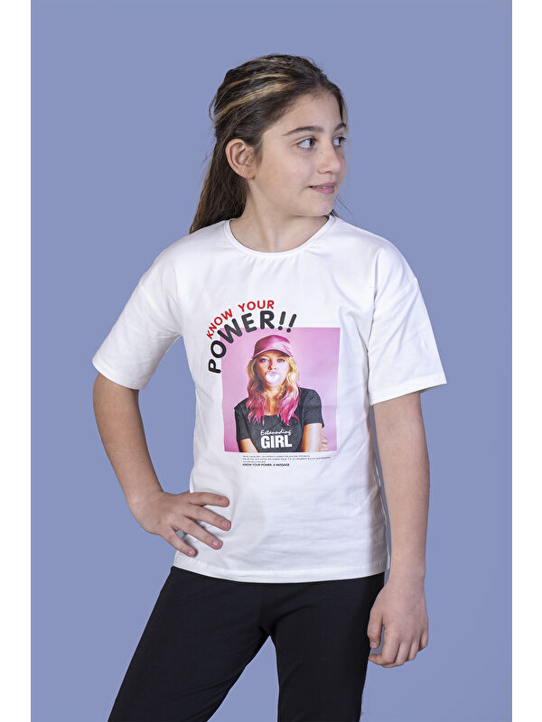 Toontoykids Kız Çocuk Power Baskılı Tişört