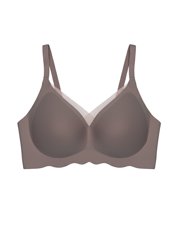 Cottonhill Seamless Bra - Touch | Kahverengi Lazer Kesim Dikişsiz Tül Ve Dalga Detaylı Balensiz Kadın Sütyen
