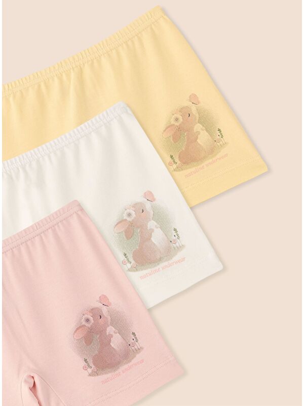 natuline Kız Çocuk Organik Pamuklu Elastanlı Boxer Rabbit 3'lü Paket