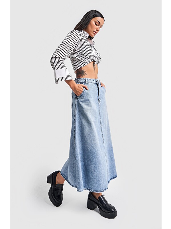 It's Basic Kadın Snow Jean Rengi A Tipi Kesim Denim Etek