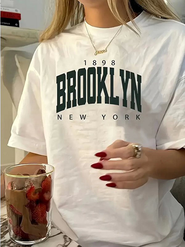 Jane's Baskılı Oversize Bisiklet Yaka T-shirt - Beyaz
