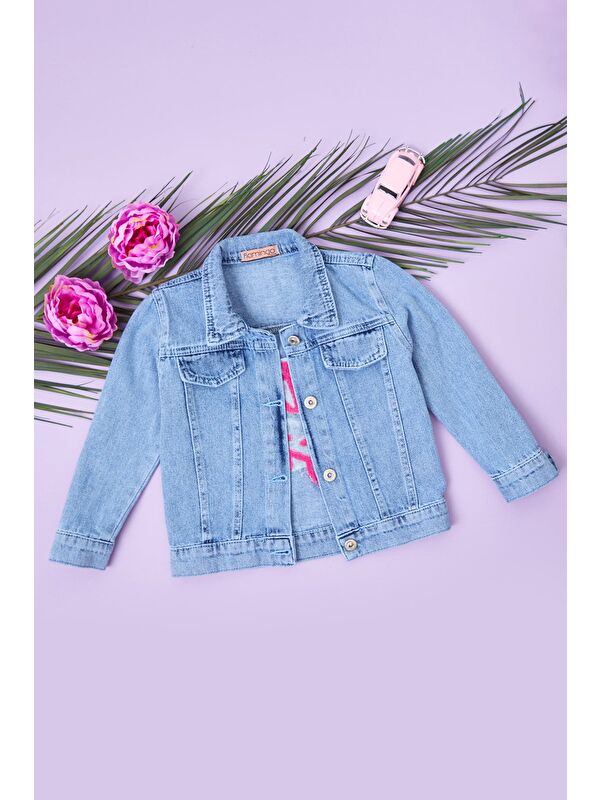 Fullamoda Little Sister Yazı Nakışlı Kız Çocuk Jean Ceket