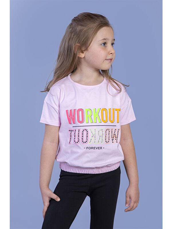 Toontoykids Kız Çocuk Workout Baskılı Taş İşlemeli Tişört