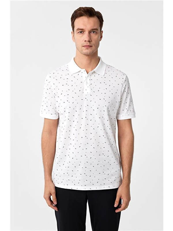 Süvari Beyaz Regular Baskılı Polo Yaka Tişört