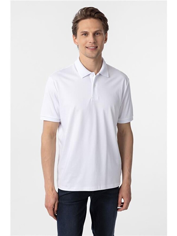 Süvari Beyaz Regular Baskılı Polo Yaka Tişört