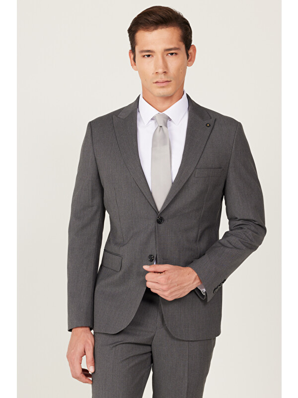 Altınyıldız Classics Erkek Antrasit Slim Fit Desenli Antrasit Casual Takım Elbise