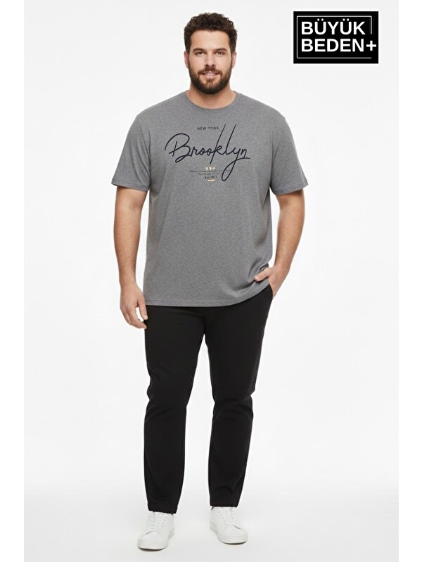 Süperlife Erkek Büyük Beden El Yazılı Brooklyn Baskılı 3xl-6xl Bisiklet Yaka Tshırt SPR26BTS510-6