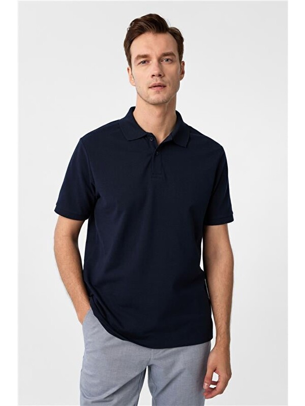 Süvari Lacivert Regular Armürlü Polo Yaka Tişört