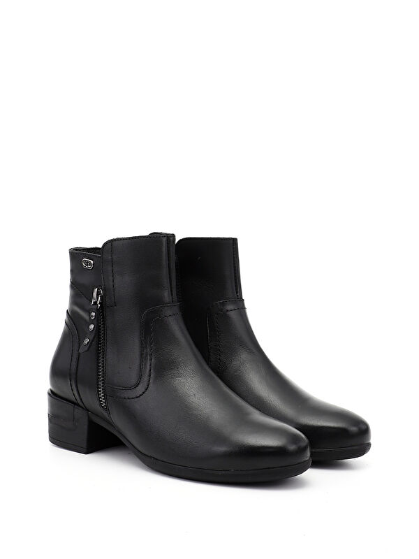 Kadın AÇIK SİYAH Fermuarlı Kalın Topuklu Hakiki Deri Bot - Görsel 3