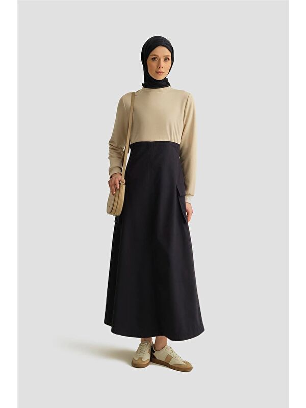 ARMİNE Paraşüt Kumaş Mix Örme Elbise Ortd9437 Lacivert